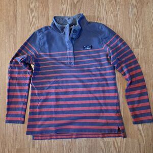 LL Bean Striped 1/4 Button Sweatshirt Pullover Womens Medium Blue Red Sweater